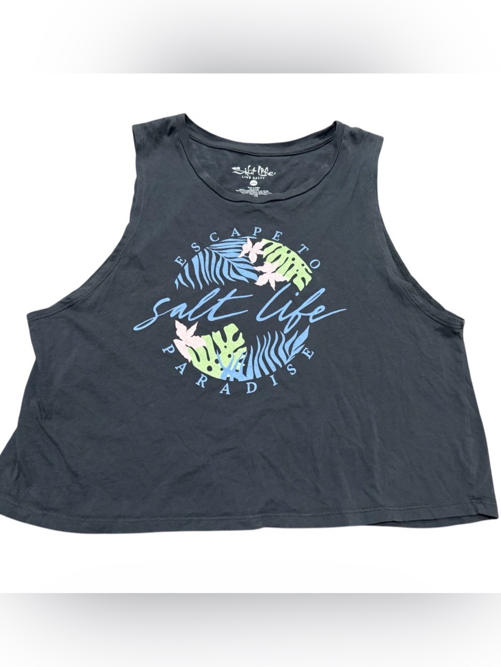 Salt Life Escape to Paradise Cropped Muscle Tank Top Women’s Size Large Gray